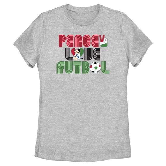 Women's Betty Boop Peace Love Soccer Graphic Tee Athletic Heather X Large