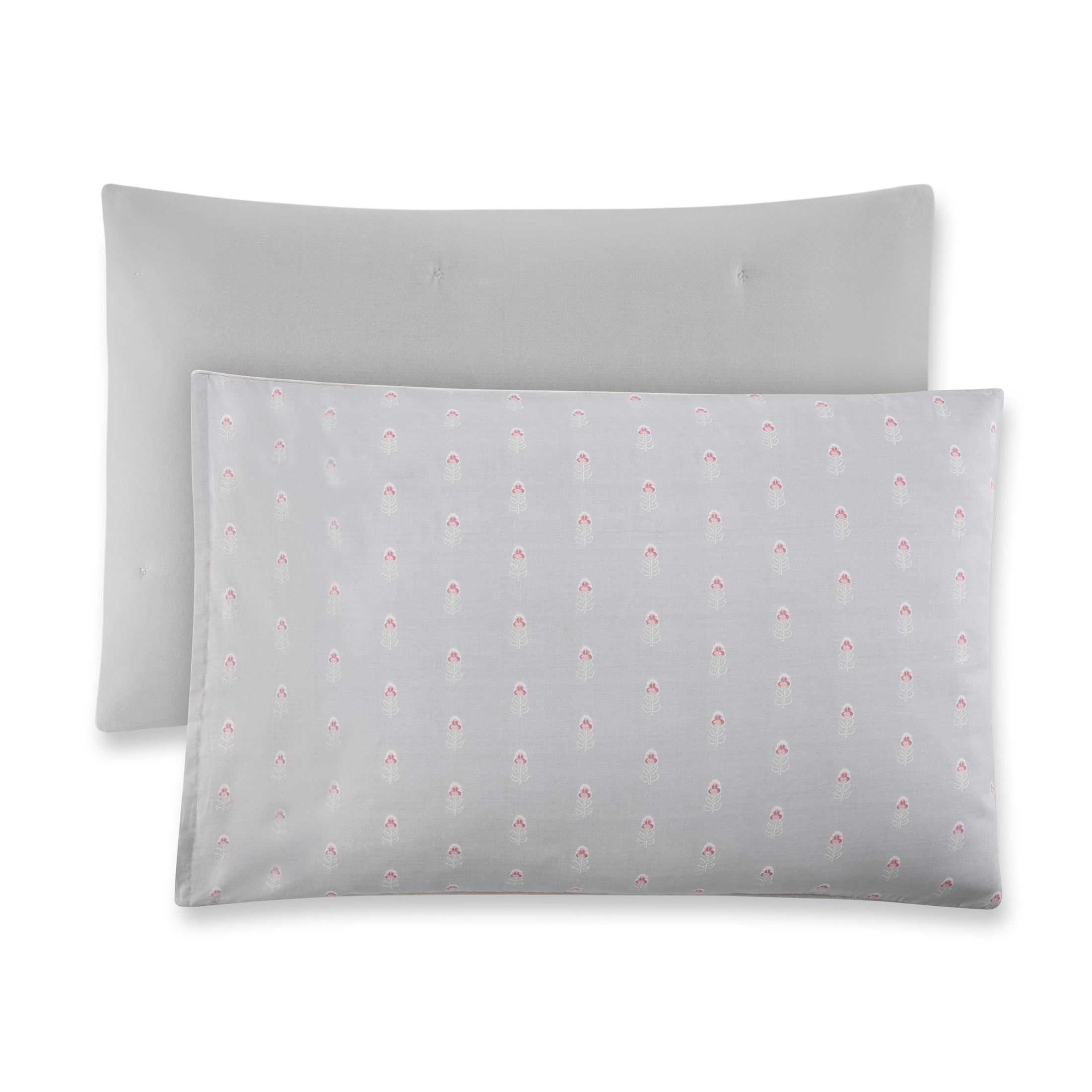 Beautiful Signature Floral Sage Green Velvet Reversible Sham Set, Standard/Queen, 2-Piece, by Drew Barrymore