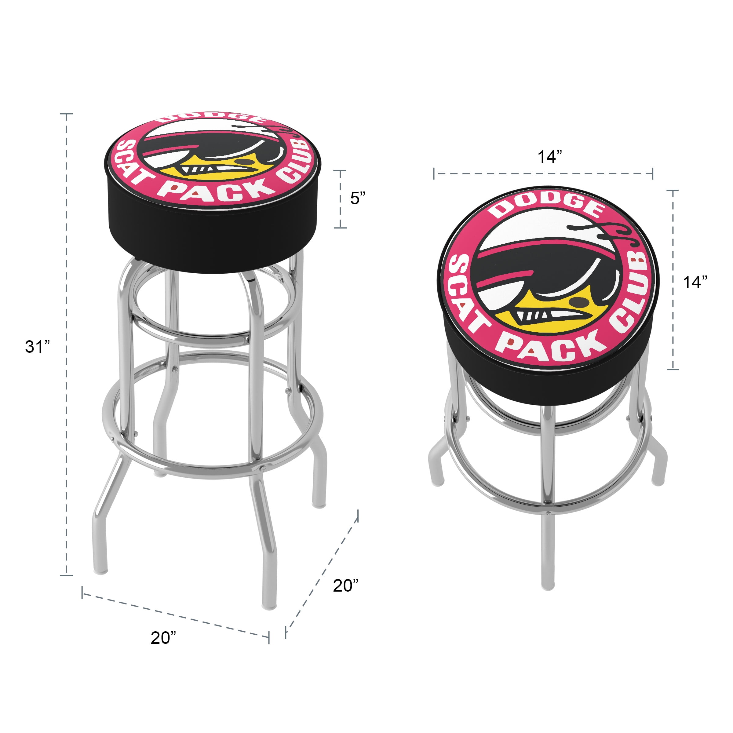 Trademark Gameroom Dodge Scat Pack Club Bar Stool with Padded Seat