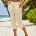 thumbnail image 2 of Capris for Women Drawstring Elastic Waist Straight Leg Cropped Pants Summer Casual Loose Fit Beach Slacks with Pockets Beige XL, 2 of 8