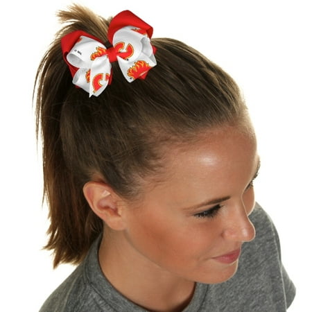 Calgary Flames Women's Double Bow - White/Red - No Size