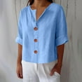 thumbnail image 2 of IROINNID Women Loose Fit V Neck Button Down Cotton Linen Blend T Shirt Casual Comfortable All Match Top Breathable Soft Everyday Wear(Sky Blue,L), 2 of 6