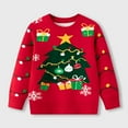 thumbnail image 3 of GYRATEDREAM Toddler Girls Boys Christmas Knit Sweater Baby Xmas Crewneck Christmas Tree Gifts Print Pullover Sweatshirt Knitwear Tops Kids Warm Fall Winter Clothes Red for 3-7Y, 3 of 6