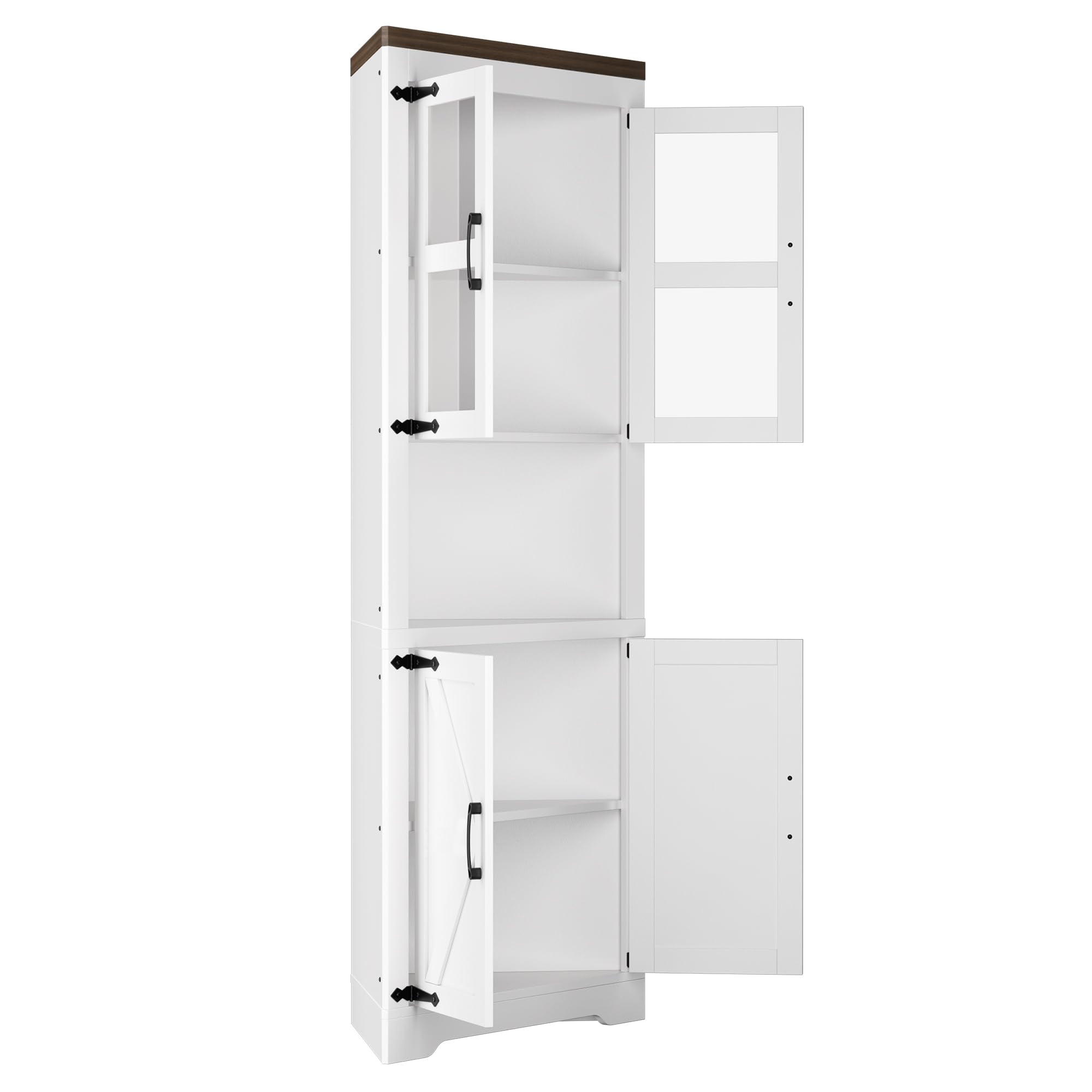 Farmhouse Corner Cabinet, Tall Corner Cabinet with Barn Door & Adjustable Shelves, Corner Storage Cabinet for Living Room, Kitchen, Bathroom