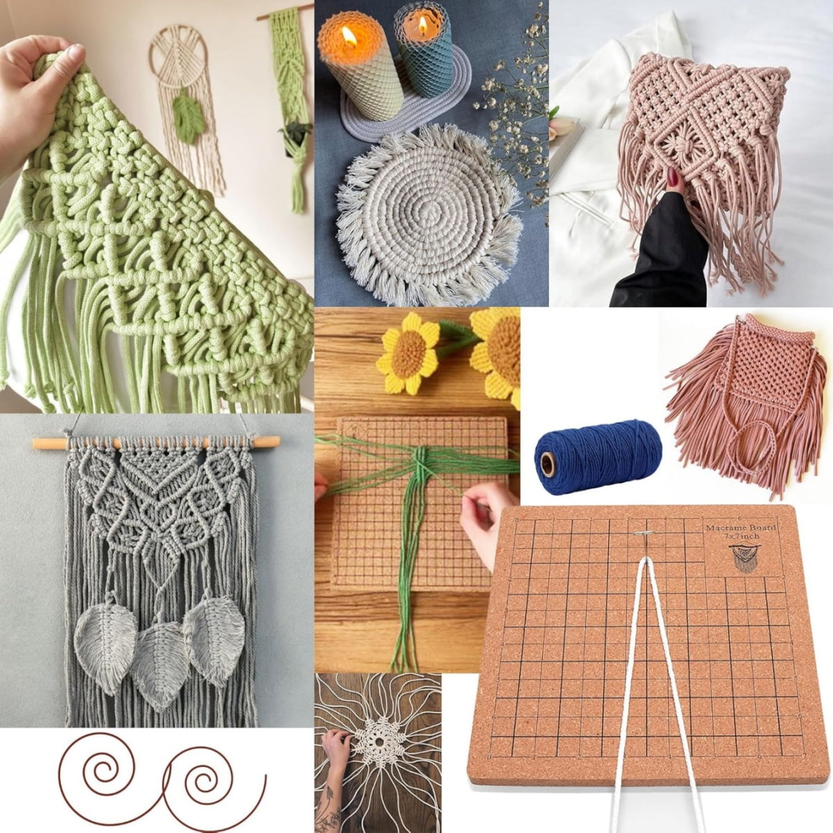 44 Pcs Macrame Board Set, Kvago Metal Adjustable Holder with 30 T Shaped Pins, Double Sided Gridss, Macrame Tools and Supplies for Bracelet Creating, Knotting Creations (7x7 inch)