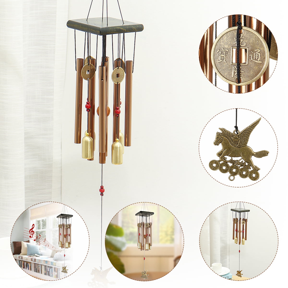 Retro Feng Shui Bell Good Luck Fortune Hanging Wind Chime Bell Decoration Gift H 