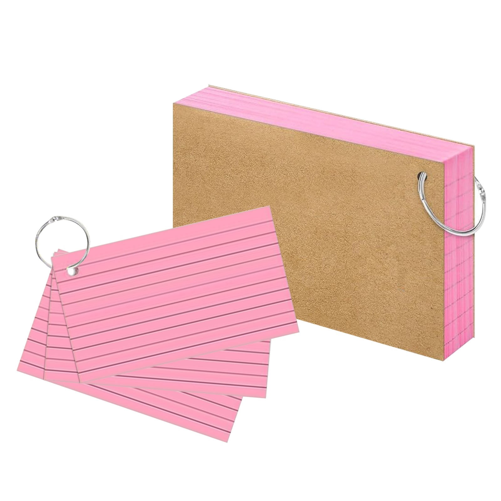 Index Cards 3x5 Inch with Key Ring, Color Flash Index Card 100 Sheets Each, Durable Portable Note Taking for Students Teachers Study Note Cards for Office Home Office 5 Pcs