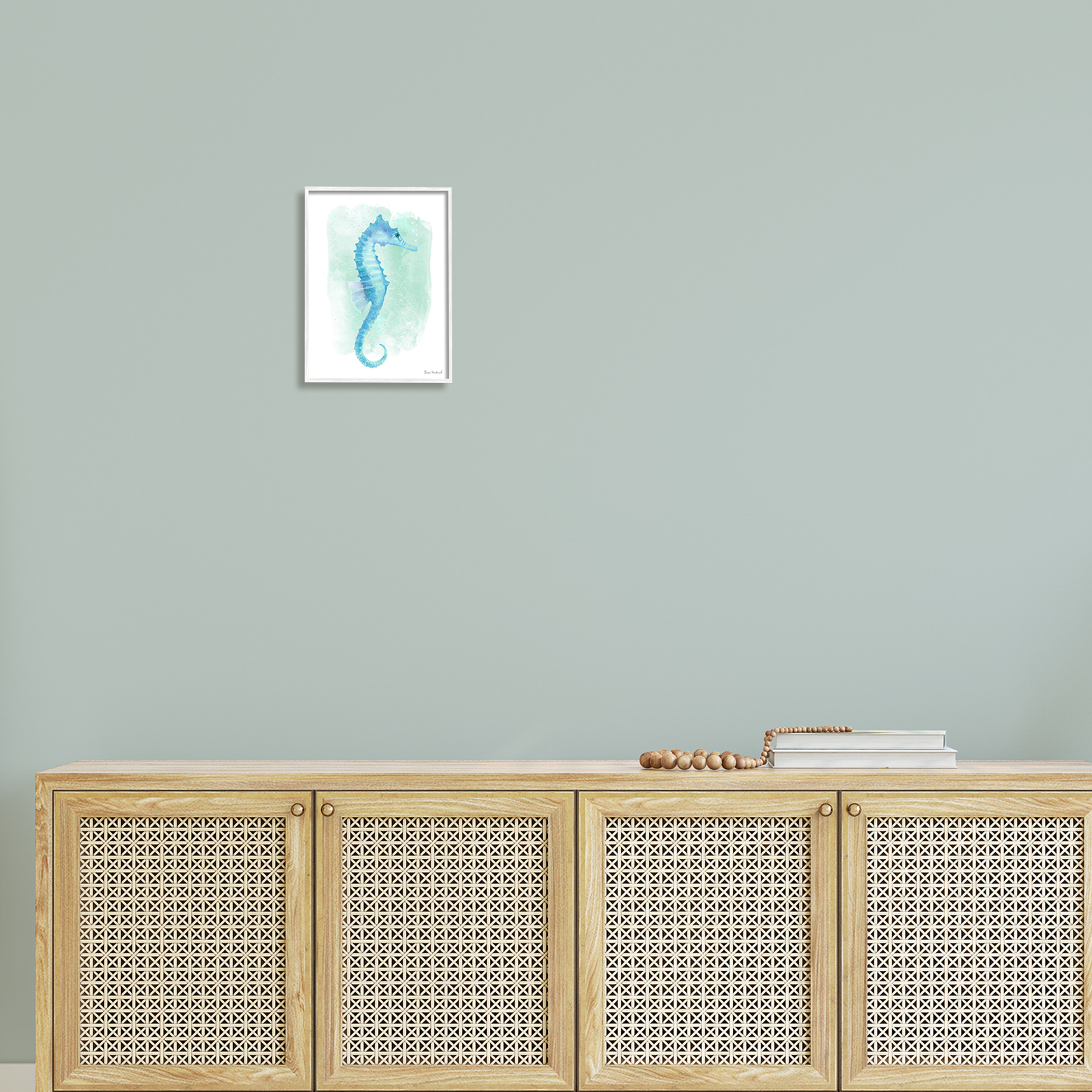 Stupell Industries Blue Seahorse Aquatic Life Subtle Ocean Painting Painting White Framed Art Print Wall Art, Design by Diane Neukirch