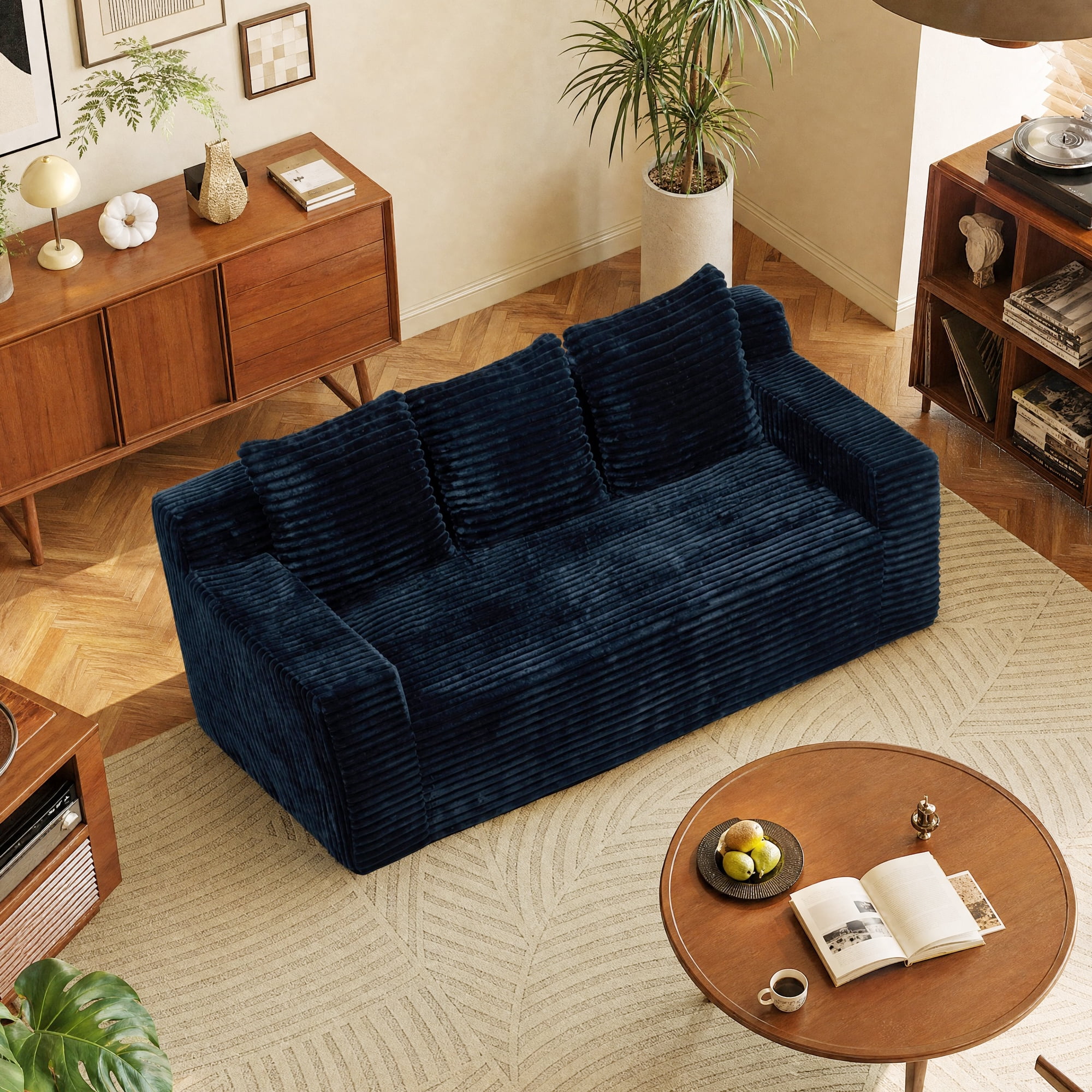 Leumius 72.2" 3-Setaser Sofa with Corduroy Fabric, Deep Seat Couches, Comfy Loveseat Sofa, No Assembly for Living Room Bedroom Conference Room Apartment Black