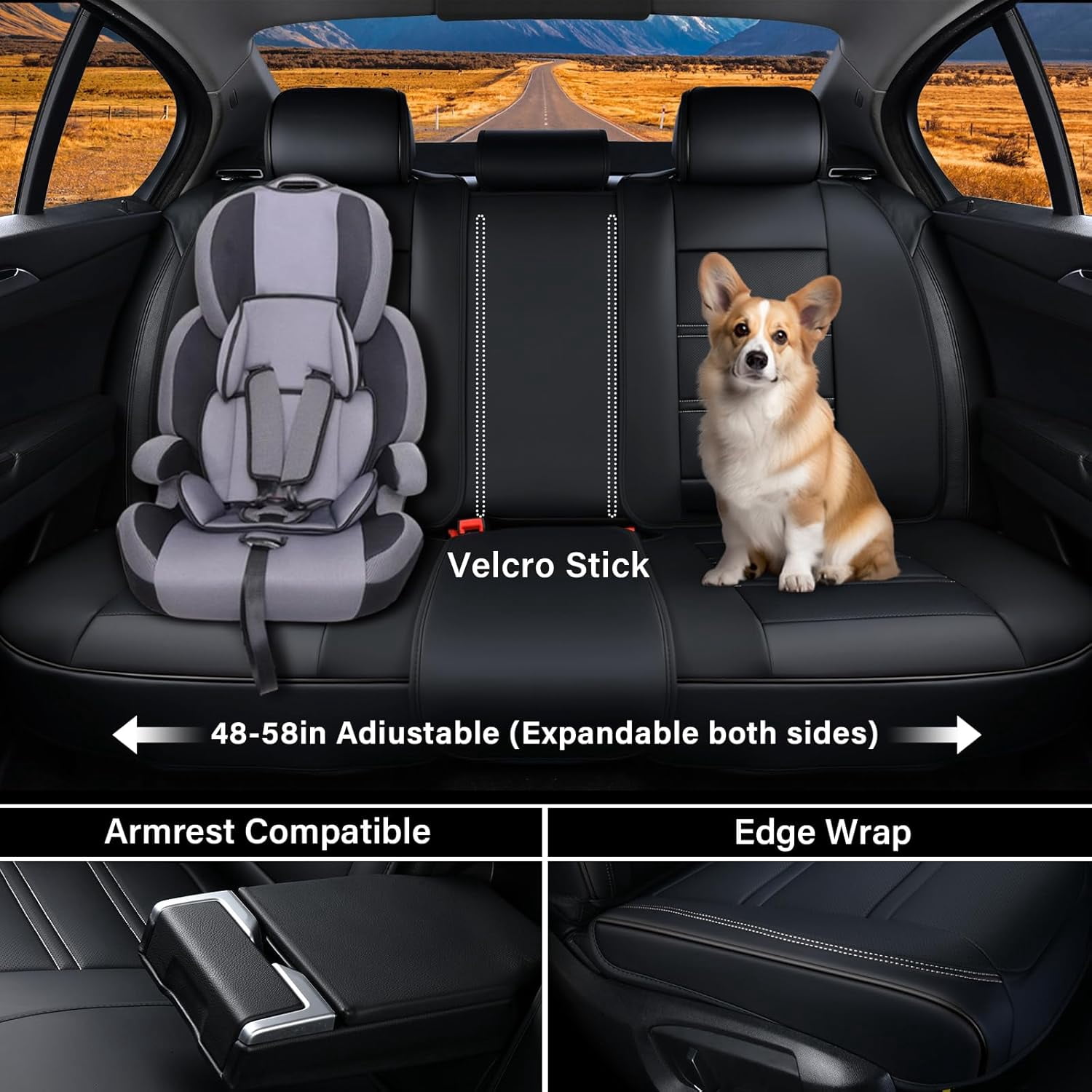 Coverado Car Seat Covers Full Set, Breathable Faux Leather Seat Protectors, Comfortable&Durable, Auto Cushion Universal Fit for Most Cars, Black