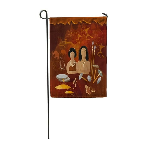 - LADDKE Stone Age Cave Man and Woman Neanderthal Family in Prehistoric Tool Neolithic Garden Flag Decorative Flag House Banner 12x18 inch