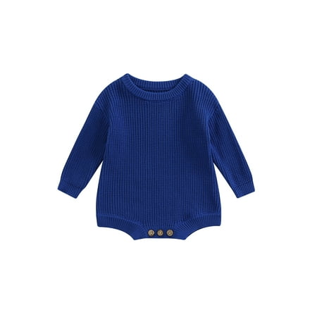 

Baby Knit Romper Long Sleeve Crew Neck Solid Fall Winter Bodysuit