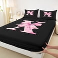 thumbnail image 4 of Manfei Watercolor Bow Letter X Queen Sheet Sets for Girls, Black Pink Initial Bed Set, 4-Piece, 4 of 5