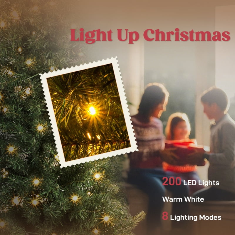 Alvantor Christmas Tree Pre-Lit Whimsical Pencil with 200 LED Lights & Metal Stand 59.94"x59.94"x72" 6ft Green