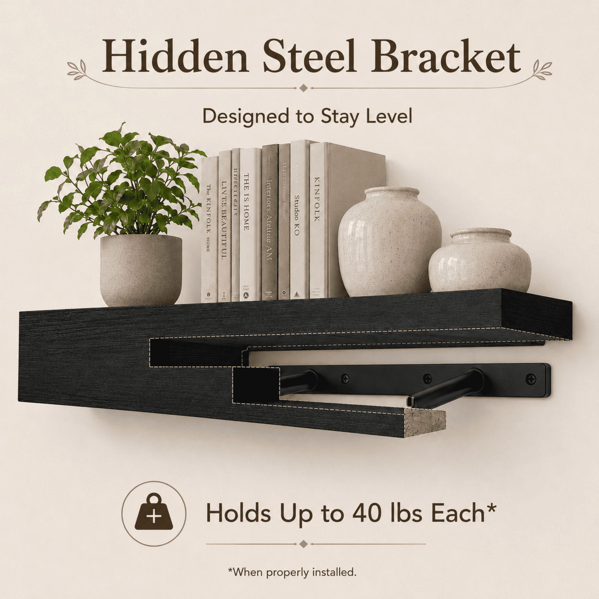 MEHOOM 36" Rustic Solid Wood Floating Shelves for Wall Set of 2, Black Book Shelves,Wall Shelves for Bathroom,Bedroom,Living Room,Kitchen,Study Room, Kids Room, Farmhouse Decor