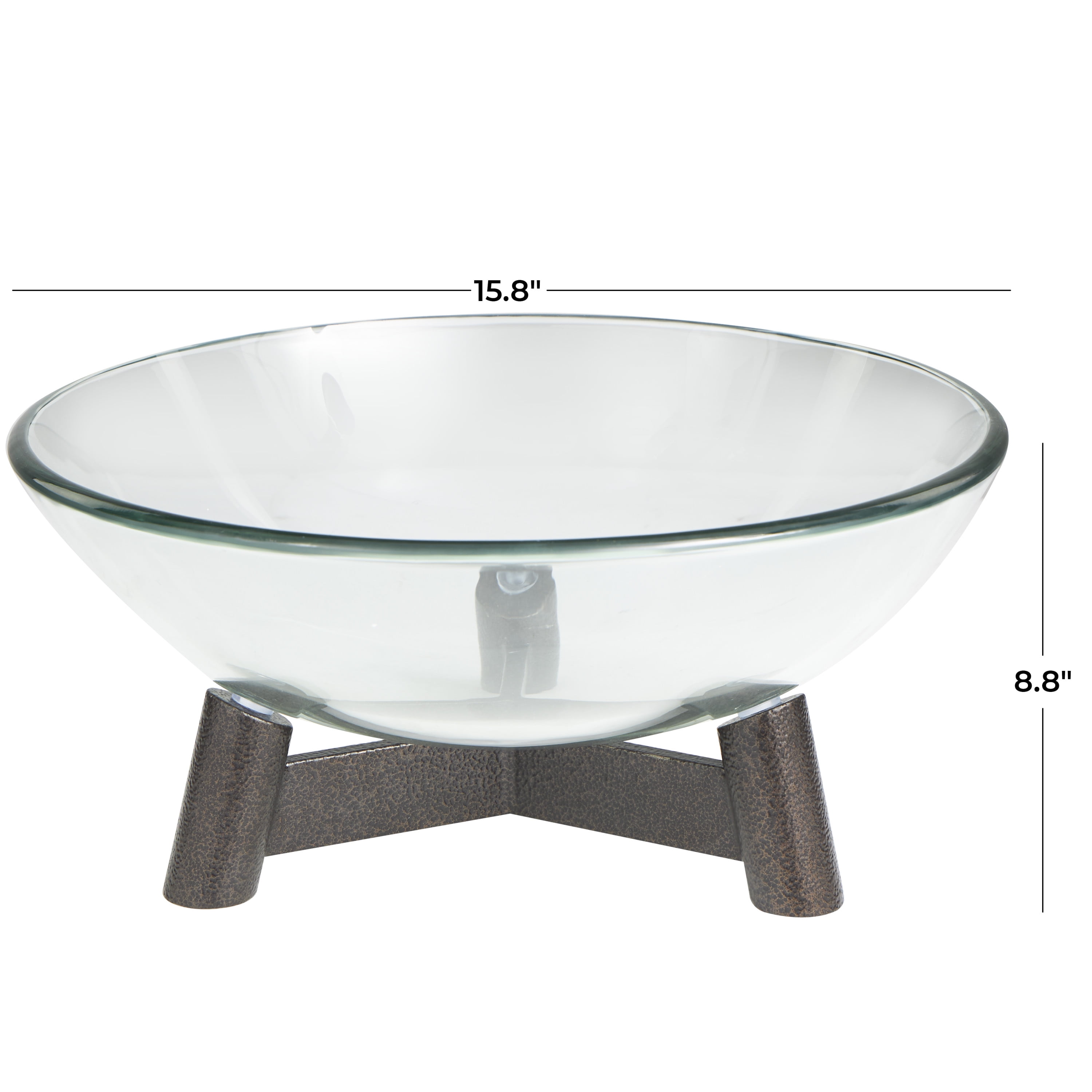 DecMode 16" x 9" Clear Glass Serving Bowl with Bronze Hammered Y-Shaped Stand, 1-Piece