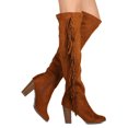 thumbnail image 2 of Breckelles GB03 Women Faux Suede Over The Knee Falling Fringe Chunky Heel Boot, 2 of 3
