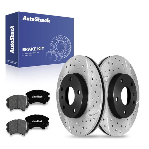 AutoShack 12.64" (321 mm) Front Vented Drilled & Slotted Brake Rotors E-Coated   Ceramic Brake Pads | Replacement for 2010-2015 Chevrolet Camaro 2017 GMC Terrain | 6-PC Brake Kit | ShadowGuard