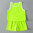 thumbnail image 2 of Loopsun Boys Girls Round Neck Tank Top Mesh Sleeveless Top and Shorts Elastic Waist Breathable Outfit Green, 11-12 Years, 2 of 5