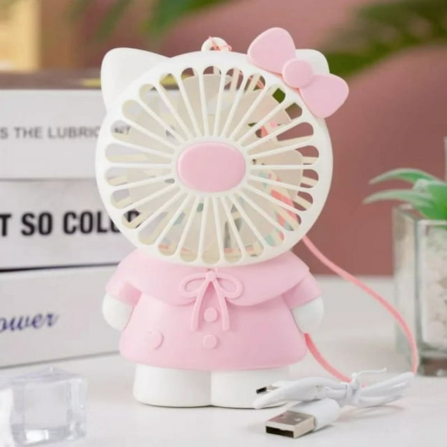Mini ventilador portátil de mano recargable por USB de Hello Kitty para estudiantes, súper silencioso, lindo ventilador de escritorio para cama al aire libre, regalo