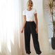 thumbnail image 1 of Pantalones de chándal sólidos para mujer Pantalones de chándal de bascudor Pantalones de entrenamiento de cintura elástica informal M negro fino Soledad Pantalones holgados de mujer, 1 of 9