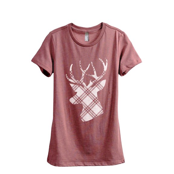 Reindeer Plaid Women's Fashion Relaxed T-Shirt Tee Heather Rouge Medium