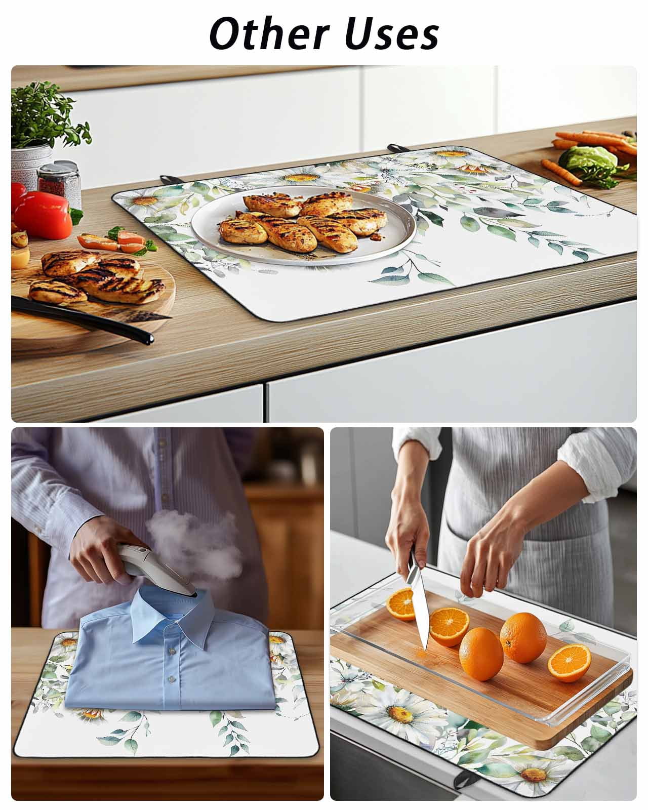 Stove Top Covers for Electric Stove, Eucalyptus Leaves Glass Stovetop Cover Protector, White Daisy Spring Floral Summer Botancial Induction Cooktop Protector Oven Mat for Kitchen Countertop 24"x21"