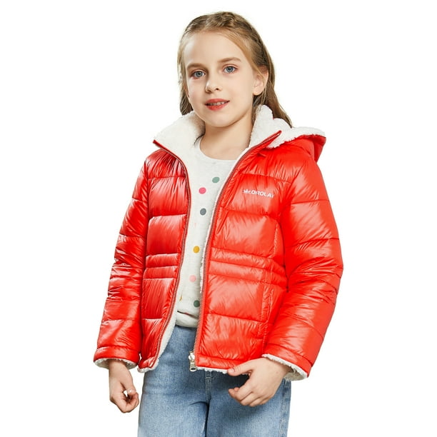 Orolay Girl's Fleece Down Jacket Boy's Reversible Warm Winter Coat Hooded Puffer Jacket