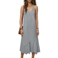 thumbnail image 4 of Kvture Women Flowy Tiered Maxi Dress Sleeveless Cami Sundress Adjustable Strap Long Beach Sun Dresses Vacation House Dress Gray, 4 of 6