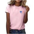 thumbnail image 4 of Hauts pour Femmes Jour de l'Indépendance Drapeau Col Rond Imprimé Lettre Manches Courtes T-Shirts pour Femmes Rose S, 4 of 4