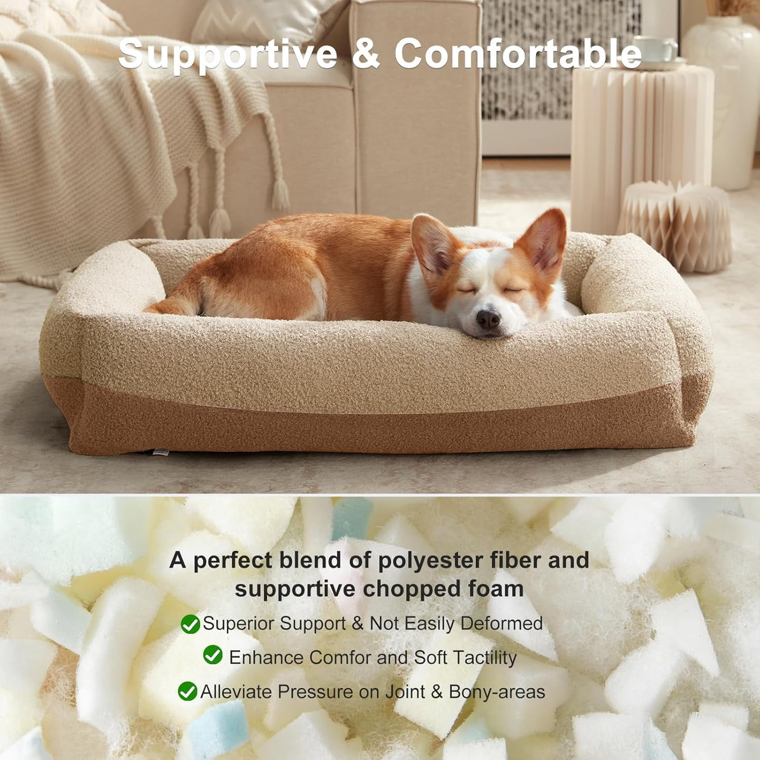 Large Orthopedic Pet Bed, Washable Kennel Mat with Removable Cover, Non-Slip Base Cushion for Medium and Large Dogs
