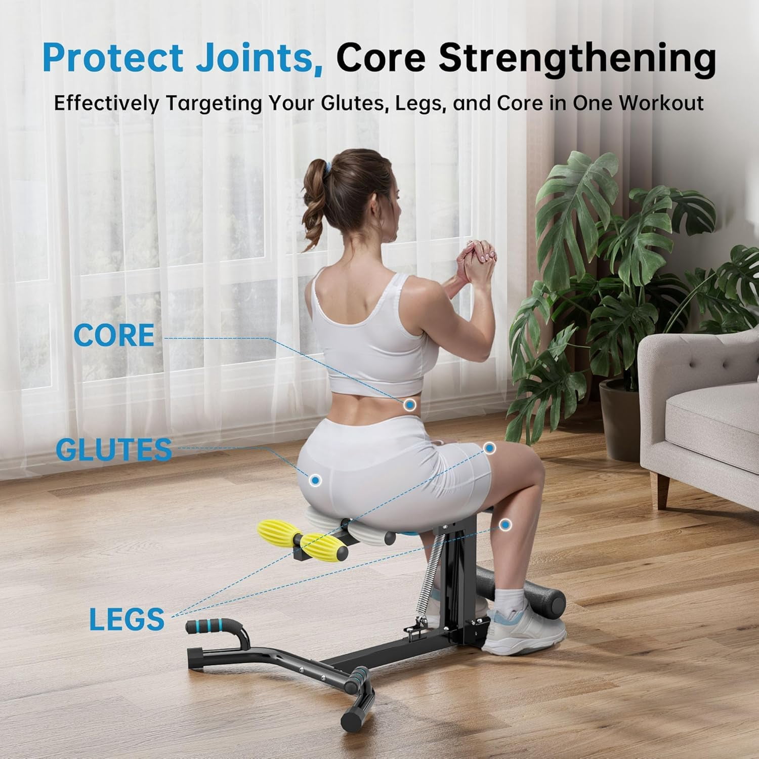 Deep Squat Machine with Roman Chair Function Adjustable Glutes Trainer for Home Gym Core Abs Low Impact Lower Body Workouts