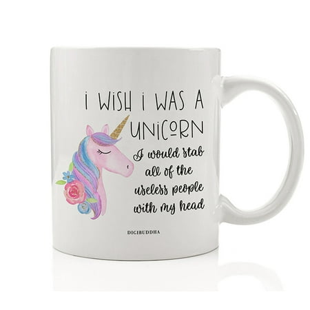 Pink Unicorn Coffee Mug Christmas Holiday Birthday Parties Gift Idea Gold Horn Sarcastic Mythical Power Present for Female Family Woman Friend Girl Coworker 11oz Ceramic Tea Cup by Digibuddha (Birthday Presents For Best Friend Girl)