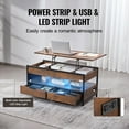 thumbnail image 6 of Lift Top Coffee Table 39.4 Inch Rectangle Lift-Top Table with LED Light and USB Charging Ports, Brown - Modern Living Room Furniture, 6 of 7