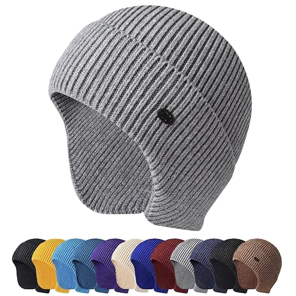 Men Women Winter Warm Hat Knitted Beanie Ear Flaps Earmuff Skull Cap Hat for Outdoor Ski Hiking (Light Grey)