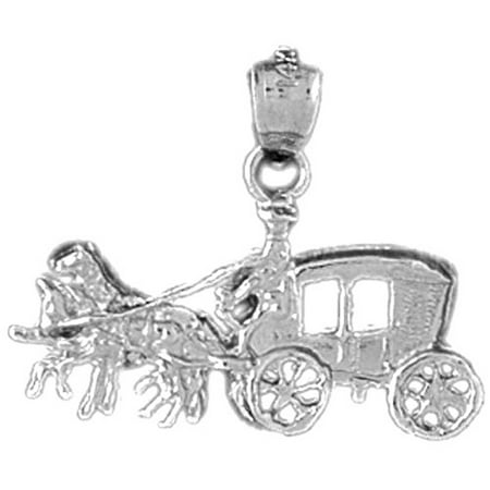 14K White Gold Horse And Wagon Pendant - 20 mm