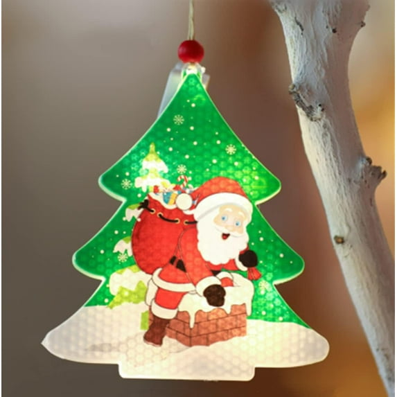 LINLIN Christmas Tree Pendant, 6pcs Christmas Tree Ornaments Pendant LED Light Battery Powered Santa Claus Christmas Decorations for Home Tree Decor Kids Gift Party