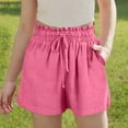 thumbnail image 2 of FNFYFH Girls Cotton Linen Shorts Drawstring Elastic Short Pants Summer Comfy Shorts,Black, 2 of 9