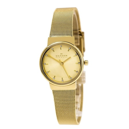 Skagen SKW2196 Women's Ancher Crystal Accented Gold Dial Yellow Gold Steel Mesh Bracelet Watch