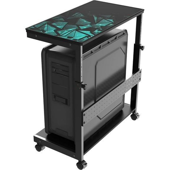 Ergonomic Computer Stand Computer Cart, Height Adjustable Tower Stand, Double Layer, Black