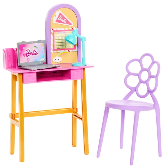 Barbie World Desk Playset with 4 Pieces for Study Time, Furniture & Sticker Sheet [Walmart Exclusive]