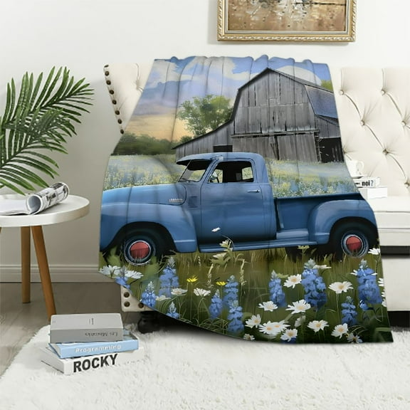 Orinice Flowers Barn Truck Warm Lightweight Soft Fleece Blanket Living Room Sofa Decor Cow Gifts All Seasons Super Soft Blanket 40x50in