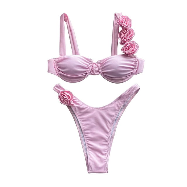 Swiftwear Womens Tow-Piece Swimsuits with Ruched Floral Top and Low-Rise Bottoms for Enhanced Coverage Swimwear Pink M