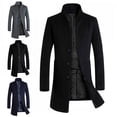 thumbnail image 2 of comerut Men Winter Warm Solid Color Woolen Trench Coat Outwear Overcoat Long Jacket, 2 of 7