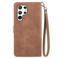 thumbnail image 2 of SaniMore Case for Samsung Galaxy S22 Ultra 6.8" 2022, PU Leather Zipper Wallet Detachable Lanyard Retro Embossed Flower Crad Slots Flip Kickstand Full Body Protective Drop-proof Case, Brown, 2 of 6