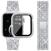 WFEAGL Apple Watch Band + Case Women Dressy Bling Diamond Metal Wristband 42mm Silver
