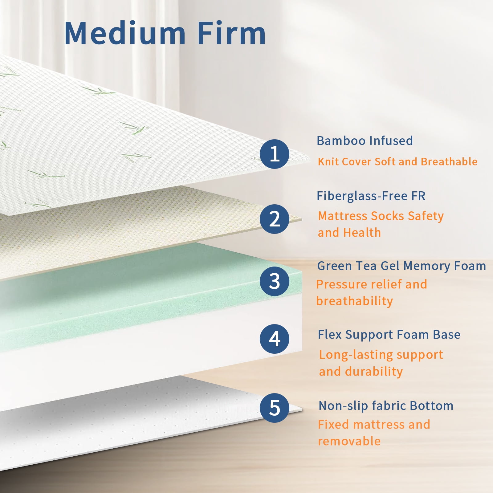 BMMB 8 Inch Twin size Memory Foam Mattress with Breathable Bamboo Fabric Cover in a Box for Kids, CertiPUR-US Certified