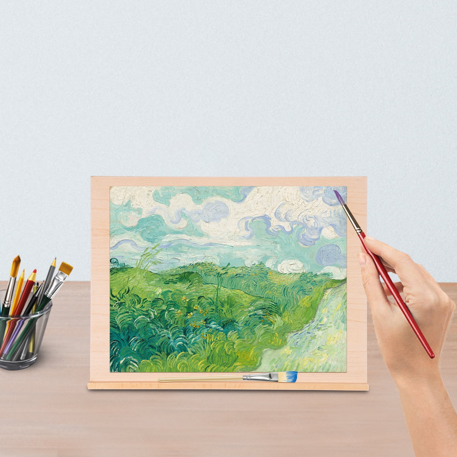 Natural Adjustable Painting Board Stand Portable Beech Wood Desk Drawing Board Stand Easel Wooden Artist Desktop Adjustable Angle for Canvas, Drawing Painting Sketching Book Stand