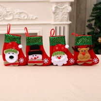 Mini Christmas Stockings 6 Inch Small Christmas Stockings with Glitter Sequin Cuff 3D Snowman Bear Santa Claus Reindeer Hanging Socks for Xmas Tree Fireplace Decor
