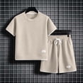thumbnail image 4 of Abcomgle Boys Short Sets Size 7-8 Boys 2 Piece Outfits Waffle Knit Short Sleeve Shirts and Elastic Waist Shorts Casual Athletic Boys Short Sets, 4 of 6